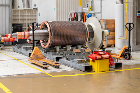 part of a new modern electric motor in the factory warehouse