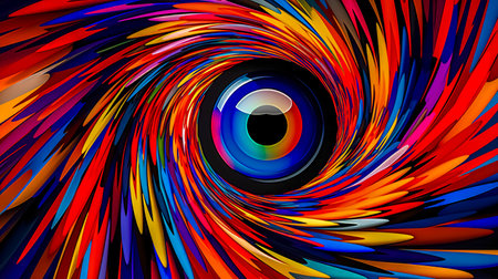 Abstract optical art featuring a swirling vortex of vibrant colors, creating a dynamic and mesmerizing visual effect.の素材