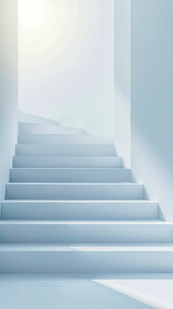 white staircase ascending towards a bright light, symbolizing progress, growth, and the journey towards self-development or enlightenmentの素材