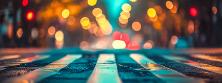 pedestrian crossing in night city, blurred banner with copy spaceの素材