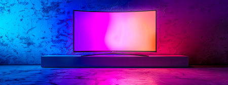 Modern Curved Television Display with Vibrant Neon Lighting for an Immersive Viewing Experienceの素材