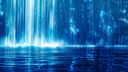 Abstract Blue Light Particles and Water Reflectionの素材
