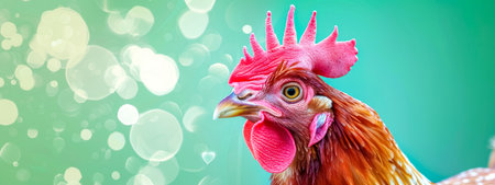 Vibrant rooster portrait on sparkling backgroundの素材