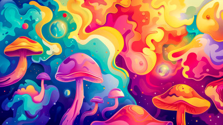 Colorful psychedelic mushroom fantasy landscapeの素材