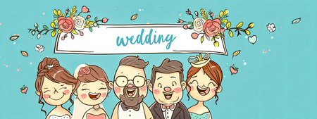 Joyful cartoon wedding party banner illustrationの素材