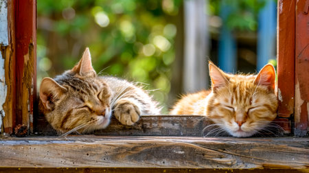 Serene slumber - two cats napping peacefullyの素材