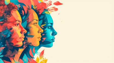 Abstract colorful profiles of diverse peopleの素材