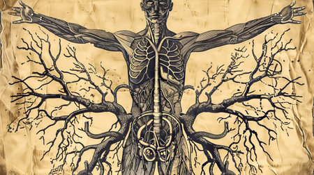 Vintage anatomical human tree illustrationの素材