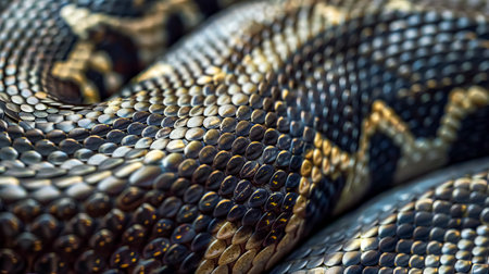 Serpentine patterns: close-up of snake scalesの素材