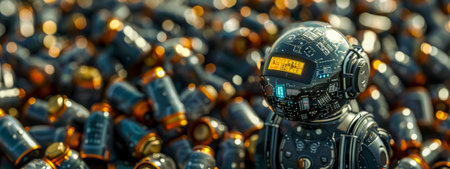 Futuristic robot concept among electronic partsの素材