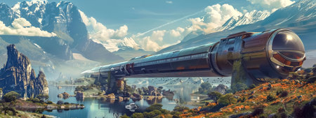 Futuristic train journey through scenic landscapeの素材