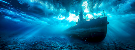 Sunken ship in underwater landscapeの素材