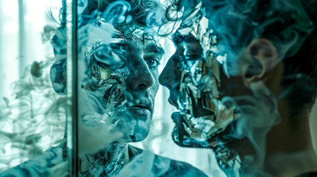 Abstract reflection of man merging with technologyの素材