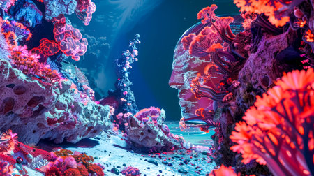 Surreal underwater mindscape with coral reefsの素材