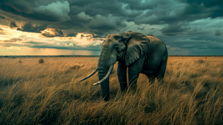 Majestic elephant in the wild at sunsetの素材