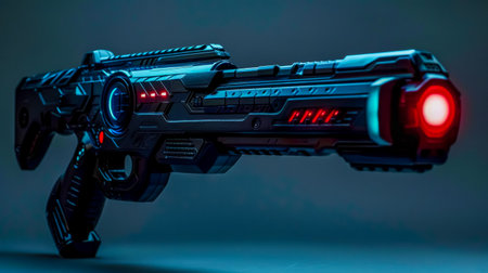 Futuristic laser gun on dark backgroundの素材
