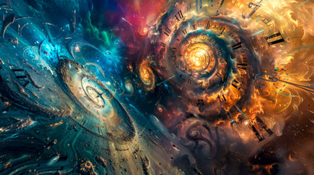 Time travel through the wormhole of the universe with spiral clocksの素材