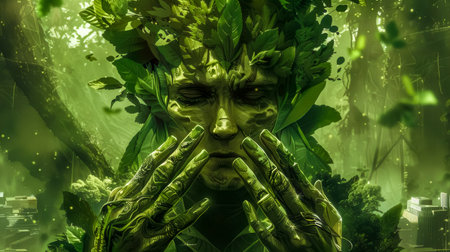 Nature spirit guarding forest from urban expansion pollutionの素材