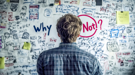 Creative businessman choosing between yes or no on whiteboardの素材