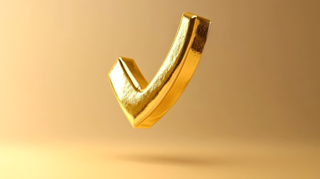 Golden check mark floating over yellow backgroundの素材