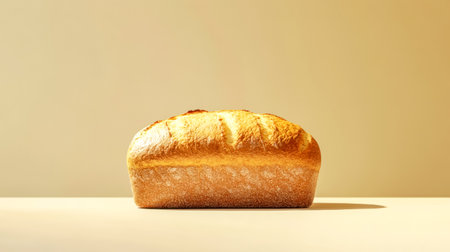 Freshly baked loaf of bread resting on tableの素材