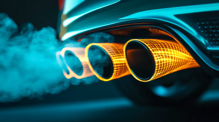 Close up of a car exhausting toxic fumes into the atmosphereの素材