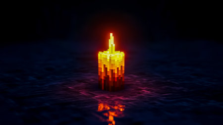 Pixel art candle burning in the darkの素材