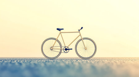 Yellow bicycle standing on asphalt in front of yellow backgroundの素材