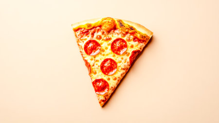 Delicious slice of pepperoni pizza isolated on a minimal backgroundの素材
