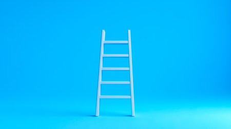 White ladder standing on blue background minimal conceptの素材