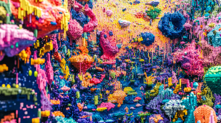 Colorful abstract background forming landscape using toy blocksの素材