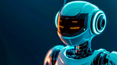 White futuristic robot looking with artificial intelligenceの素材