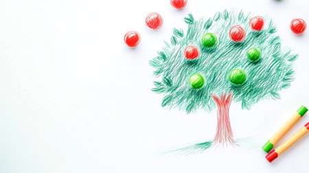 Drawing of a tree with apples growing representing business growthの素材