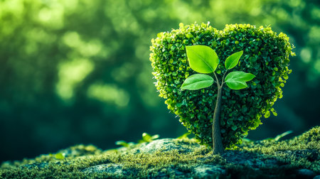 Small tree growing in a heart shape representing love for natureの素材