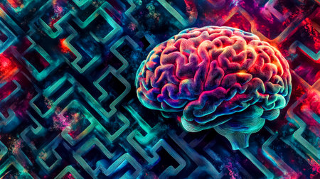 Human brain solving complex problems shown by mazeの素材