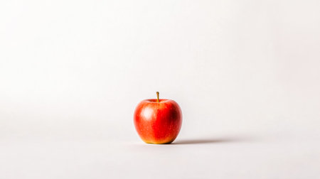 Single red apple standing on white backgroundの素材