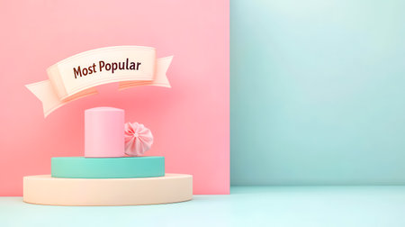 Most popular ribbon floating over empty pastel colors product display podiumの素材