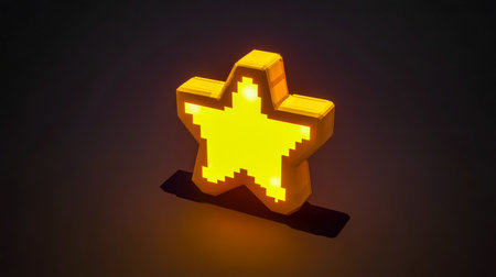 Pixel art star shining brightly on dark backgroundの素材