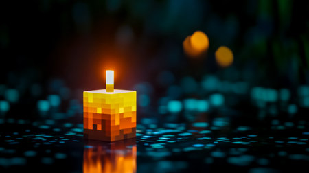 Pixel art candle illuminating a dark and mysterious roomの素材