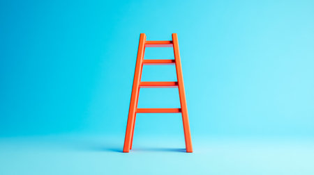 Orange ladder standing on blue background minimal conceptの素材