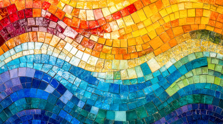 Colorful mosaic tiles forming wavy patternの素材