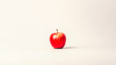 Single red apple standing on white backgroundの素材