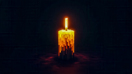 Pixel art candle burning in the darkの素材