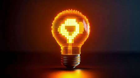 Lightbulb made of cubes glowing with question mark insideの素材