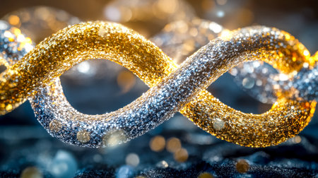 Golden and silver glitter forming an infinity symbol on a glittering backgroundの素材