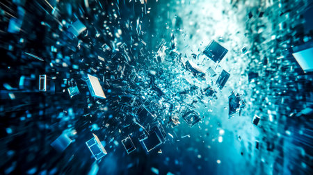 Abstract cubes exploding from center point with motion blurの素材