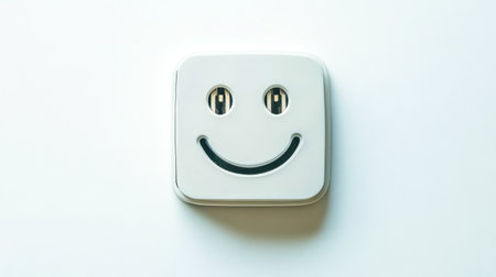 White square emoticon smiling on white backgroundの素材