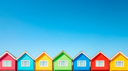 Colorful houses facade with blue sky backgroundの素材