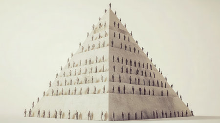 Businessmen standing on a pyramid depicting career progressionの素材