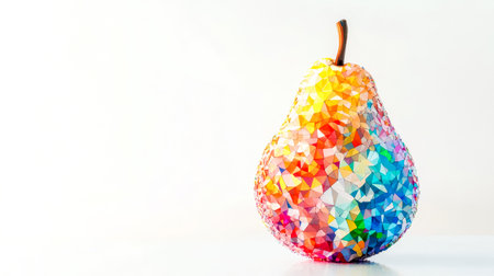 Colorful pear made of triangles standing on white backgroundの素材